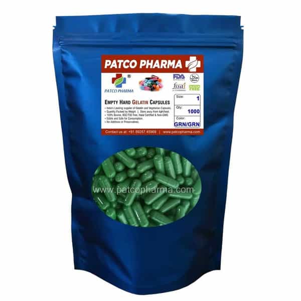 Patco Pharma - Size 1 Green Empty Gelatin Pill Capsule |Diy Powder Filling (Pack Of 5000Pcs)