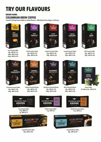 Colombian Brew Assorted Mocha Instant Coffee Box (Strong Double Chocolate Mint Blueberry) 80Gm