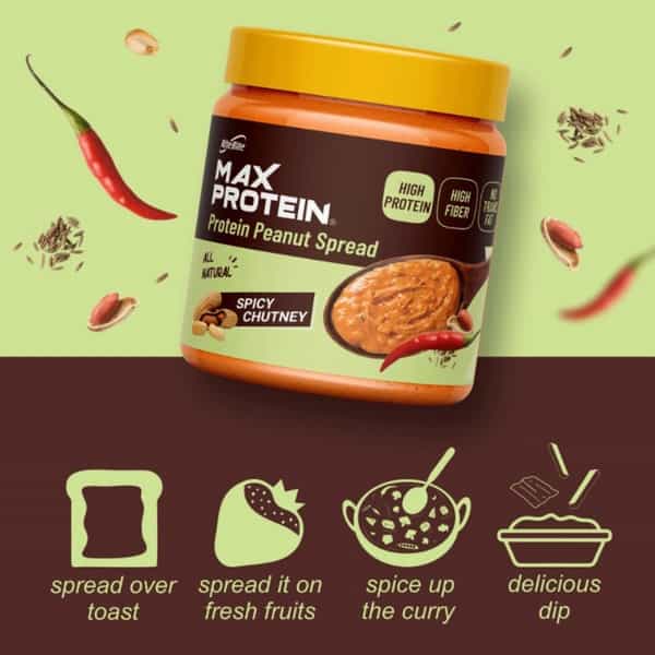 Max Protein Peanut Spread - Spicy Chutney [340 Gm] - Pack Of 1