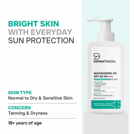 Dermatouch Niacinamide 4% Spf 50 Pa++++ Sunscreen Lotion | All Skin Types | 200Ml