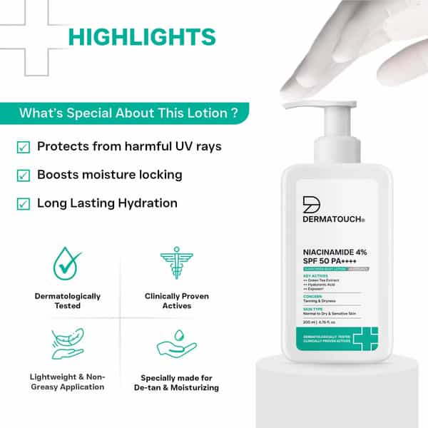 Dermatouch Niacinamide 4% Spf 50 Pa++++ Sunscreen Lotion | All Skin Types | 200Ml