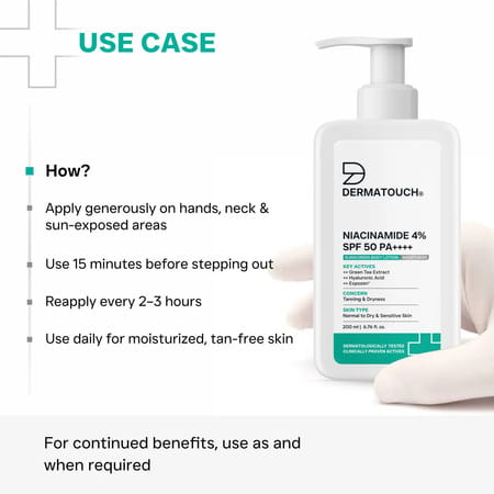 Dermatouch Niacinamide 4% Spf 50 Pa++++ Sunscreen Lotion | All Skin Types | 200Ml