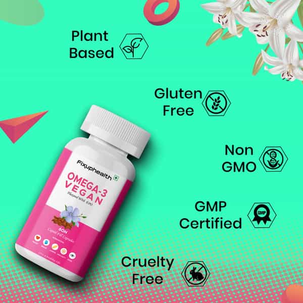 Fixuphealth Omega 3 Vegan Flaxseed Nutrition Supplement For Hair Skin Bone Joint Muscles 60Cap 2Pack