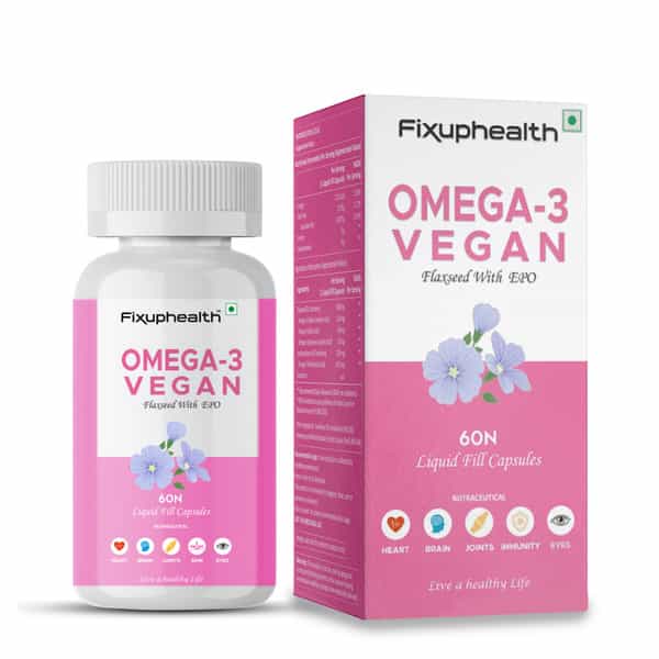 Fixuphealth Omega 3 Vegan Flaxseed Nutrition Supplement For Hair Skin Bone Joint Muscles 60Cap 2Pack