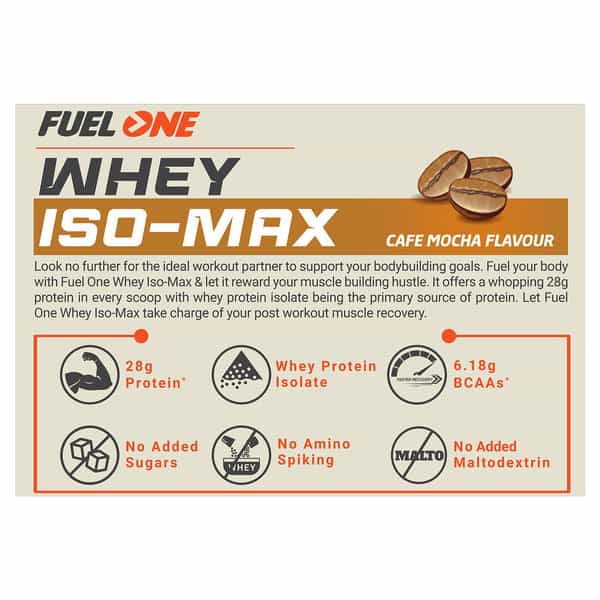 Fuel One Whey Iso-Max | Whey Protein Isolate | 28G Protein (Cafe Mocha | 1Kg / 2.2 Lbs)