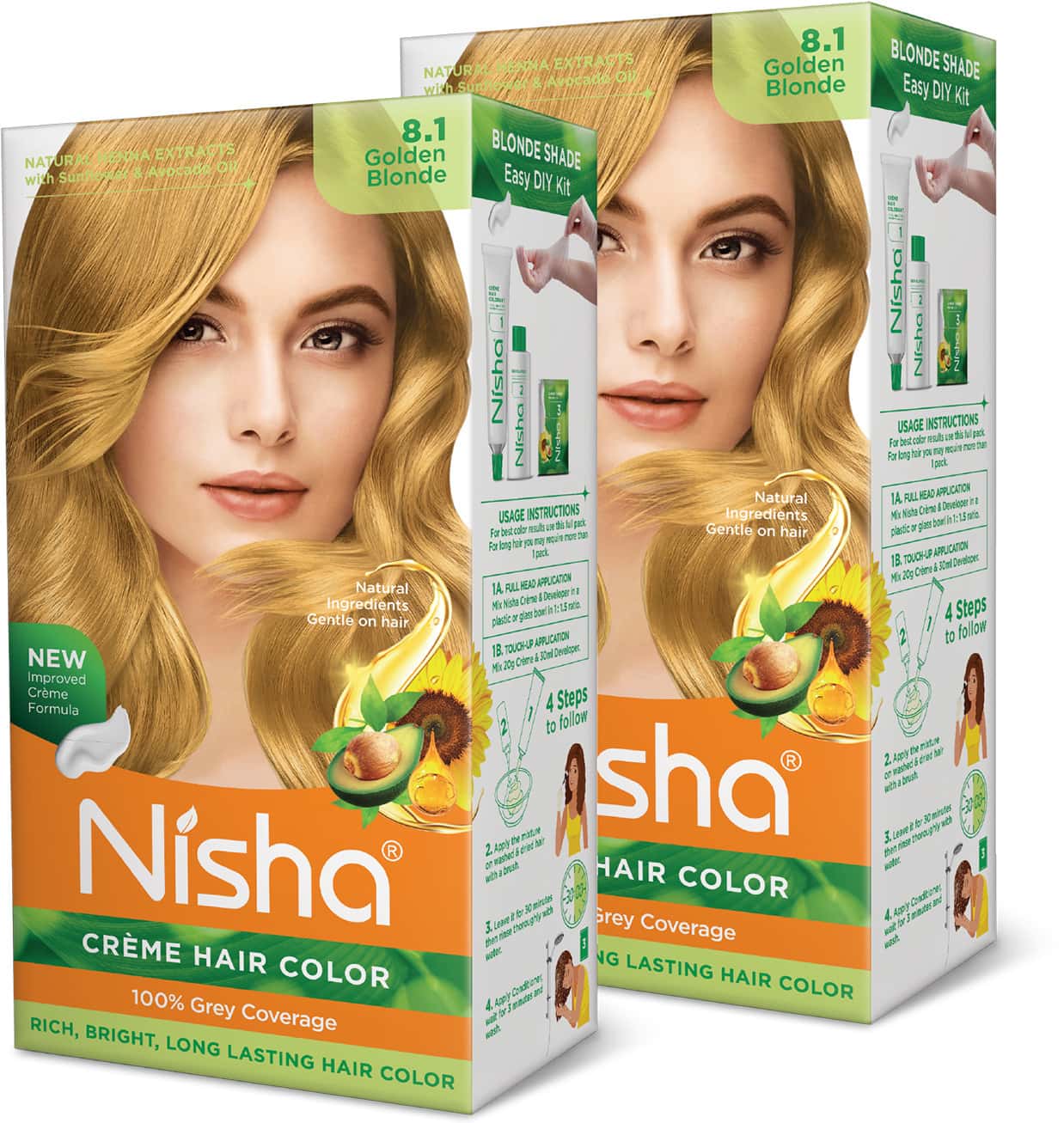 Nisha Creme Hair Color 8.1 Golden Blonde 150g Pack Of 2 | Permanent Hair Colour | 100% Grey Coverage