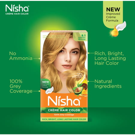 Nisha Creme Hair Color 8.1 Golden Blonde 150g Pack Of 2 | Permanent Hair Colour | 100% Grey Coverage