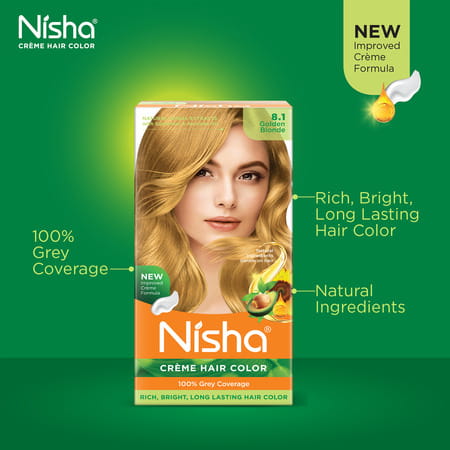 Nisha Creme Hair Color 8.1 Golden Blonde 150g Pack Of 2 | Permanent Hair Colour | 100% Grey Coverage