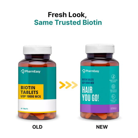 Pharmeasy Biotin 10000mcg - For Hair | Skin & Nails - Bottle Of 60