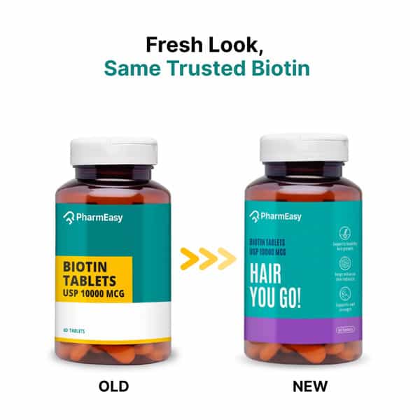 Pharmeasy Biotin 10000Mcg - For Hair | Skin & Nails - Bottle Of 60