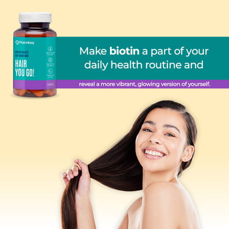 Pharmeasy Biotin 10000mcg - For Hair | Skin & Nails - Bottle Of 60