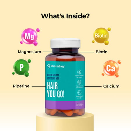 Pharmeasy Biotin 10000mcg - For Hair | Skin & Nails - Bottle Of 60