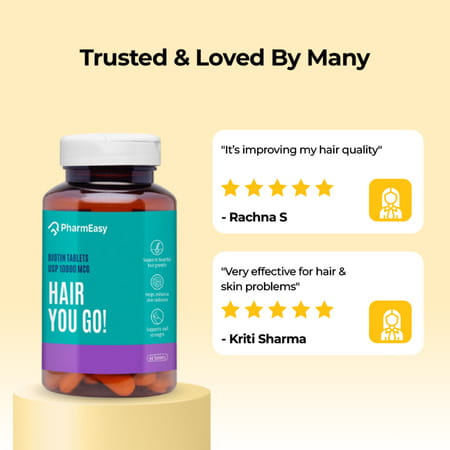 Pharmeasy Biotin 10000mcg - For Hair | Skin & Nails - Bottle Of 60
