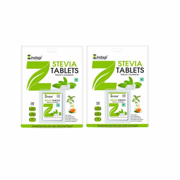 Zindagi Stevia Sugar Tablets | Sugarfree Swwetener | Vegan Friendly|100 Tablets| Pack Of 2