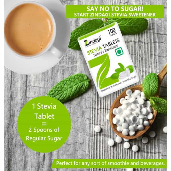 Zindagi Stevia Sugar Tablets | Sugarfree Swwetener | Vegan Friendly|100 Tablets| Pack Of 2