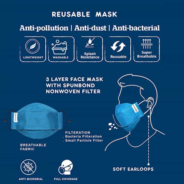 Carriall Adult Unisex 3 Layer Reusable Washable Cotton Mask (Camsm086) Pack Of 3