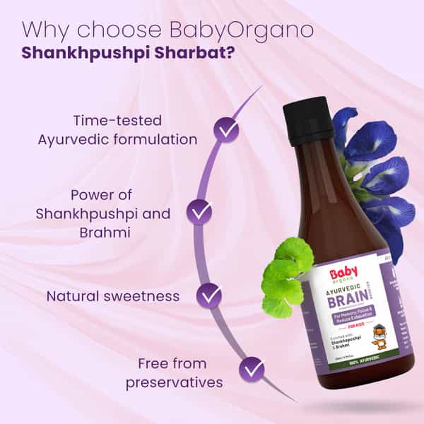 Babyorgano Ayurvedic Shankhpushpi & Brahmi Brain Booster Syrup For Kids - 200Ml