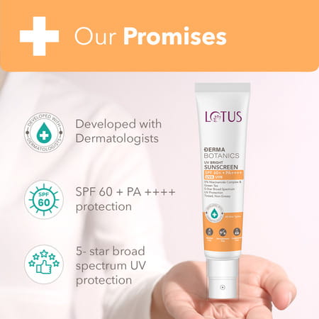 Lotus Dermabotanics 5% Niacinimide Complex + Green Tea Uv Bright Sunscreen Spf 60 And Pa++++ (40G)