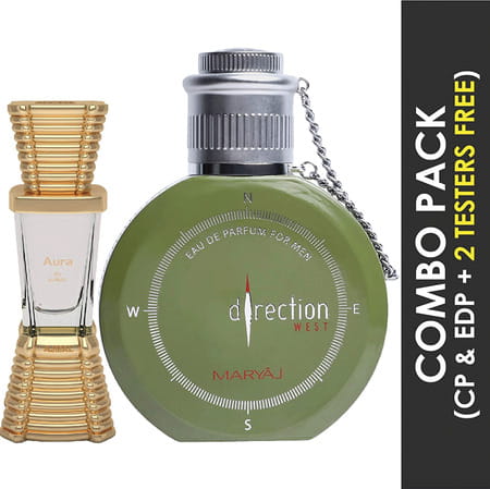 Ajmal Aura Cp 10ml For Unisex & Maryaj Direction West Green Perfume 100ml For Men