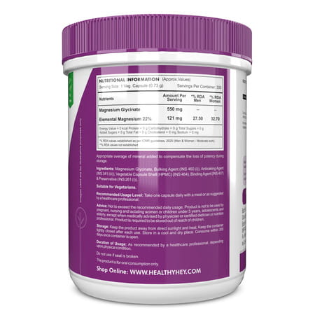 Healthyhey Nutrition High Absorption Magnesium Glycinate - 300 Veg Capsules