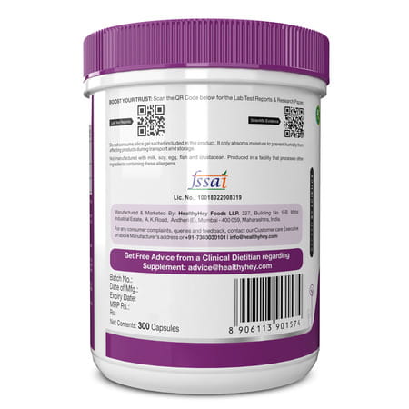 Healthyhey Nutrition High Absorption Magnesium Glycinate - 300 Veg Capsules