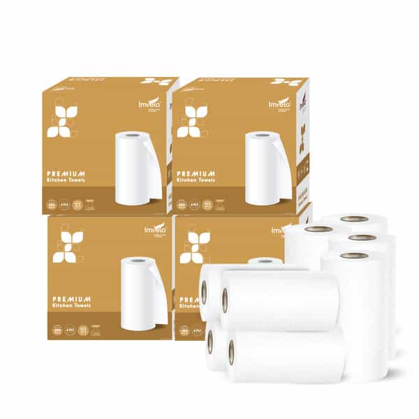 Imvelo 4 Ply Kitchen Tissue Paper Roll - 8 Rolls (1120 Pulls) | Premium Kitchen Paper Towel
