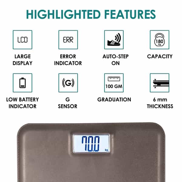 Equinox Personal Digital Weighing Scale Eq-Eb-6171L - Leather Look With Abs Platform | Lcd Display