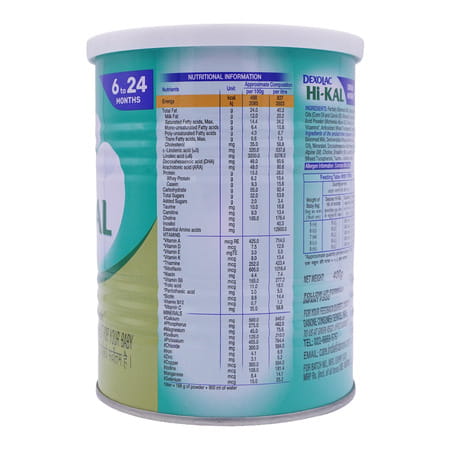 Dexolac Hi Kal Follow-Up Formula Powder For 6 - 24 Months Tin 400 Gm