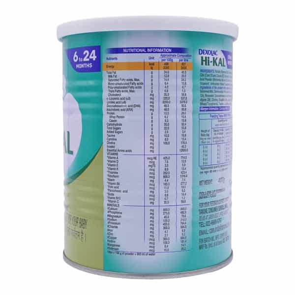 Dexolac Hi Kal Follow-Up Formula Powder For 6 - 24 Months Tin 400 Gm