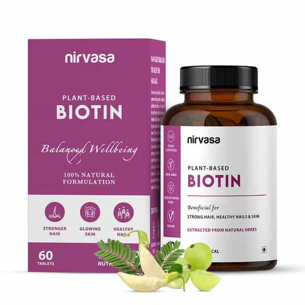 Nirvasa Plant Based Biotin Tablets With Sesbania, Amla & More | For Hair, Nails & Skin (60 Tablets)