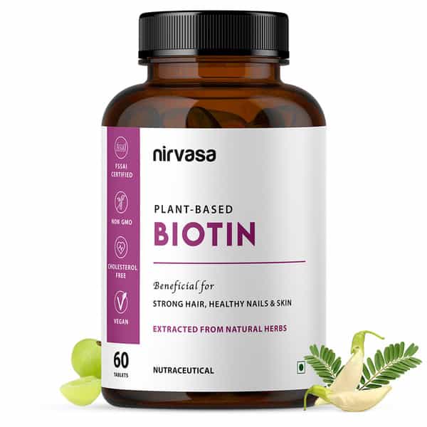 Nirvasa Plant Based Biotin Tablets With Sesbania, Amla & More | For Hair, Nails & Skin (60 Tablets)