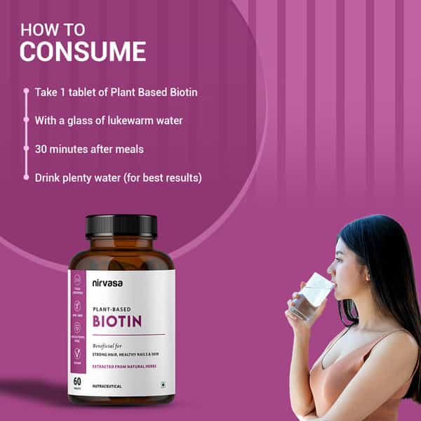 Nirvasa Plant Based Biotin Tablets With Sesbania, Amla & More | For Hair, Nails & Skin (60 Tablets)