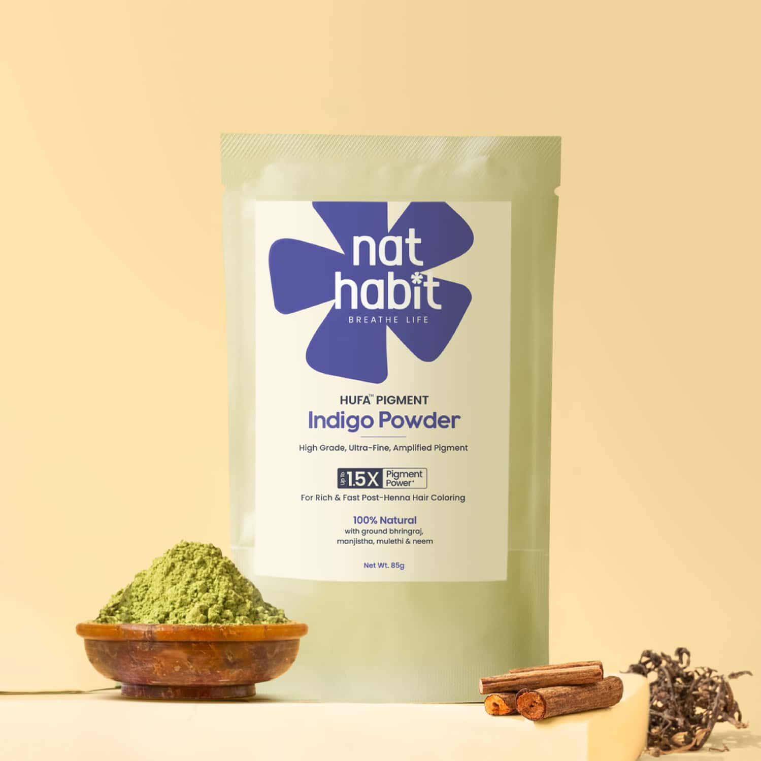 Nat Habit Indigo Powder For Hair | Black Color | 100% Natural (85g)