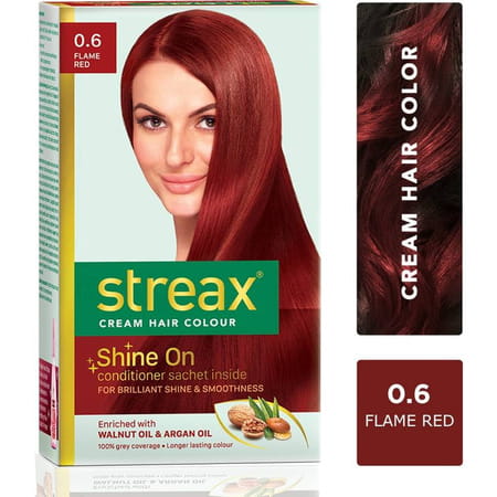 Streax Permanent Hair Colour, 100% Grey Coverage, Red Hair Colour, 0.6 Flame Red, 120 Ml, Pack Of 2