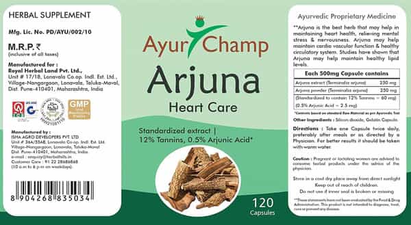 Ayur Champ - Pack Of 5 - Arjuna Capsules | Arjuna Chaal Capsule | 500Mg - 120 Capsules