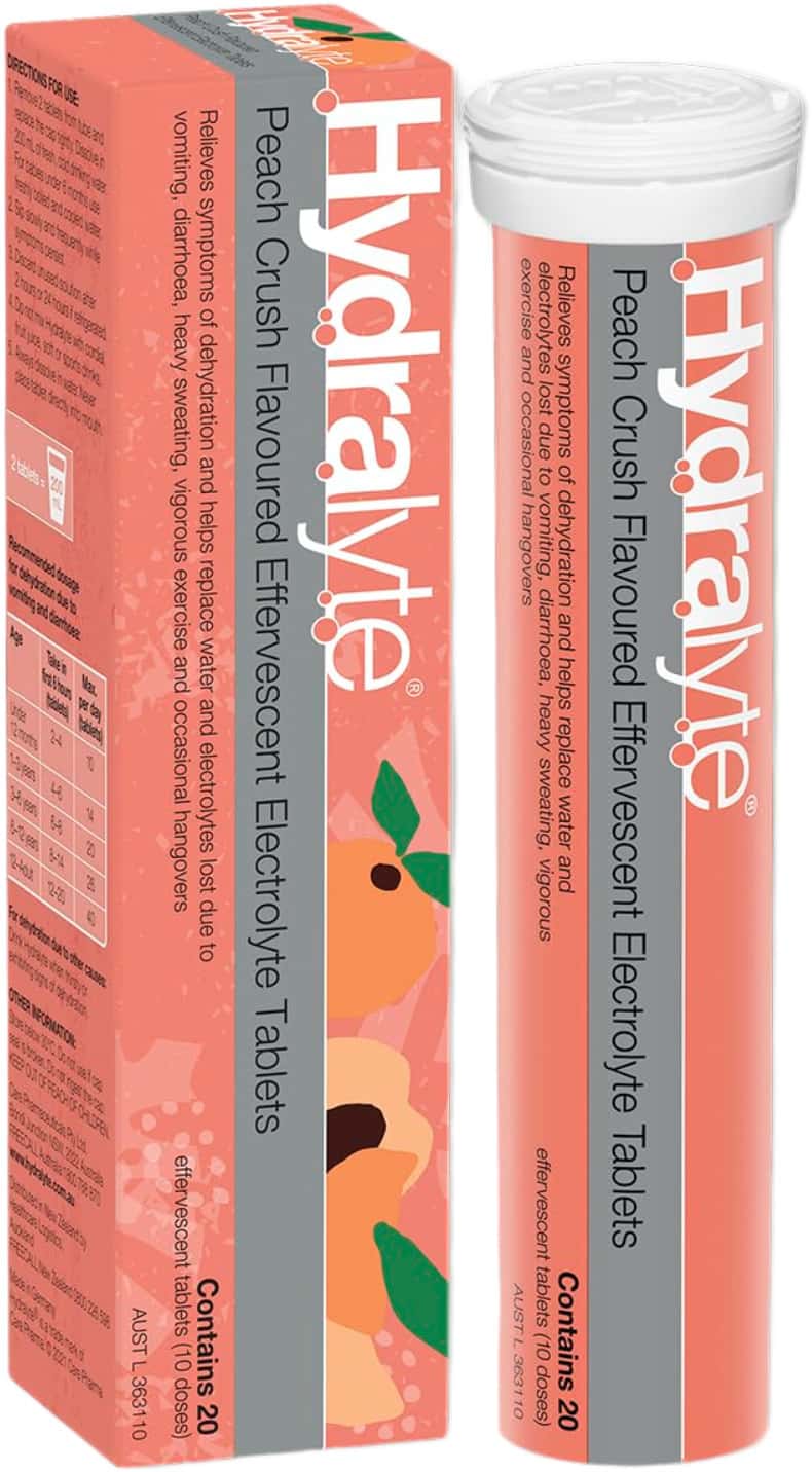 Hydralyte Effervescent Electrolyte Tablets | Adults | Peach | 20 Tablets