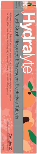 Hydralyte Effervescent Electrolyte Tablets | Adults | Peach | 20 Tablets