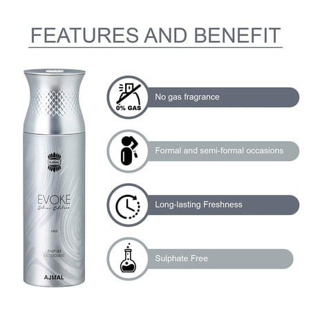 Ajmal 1 Evoke Silver Edition,Shadow Homme, Nightingale & Persuade For Unisex Deodorants Each 200Ml