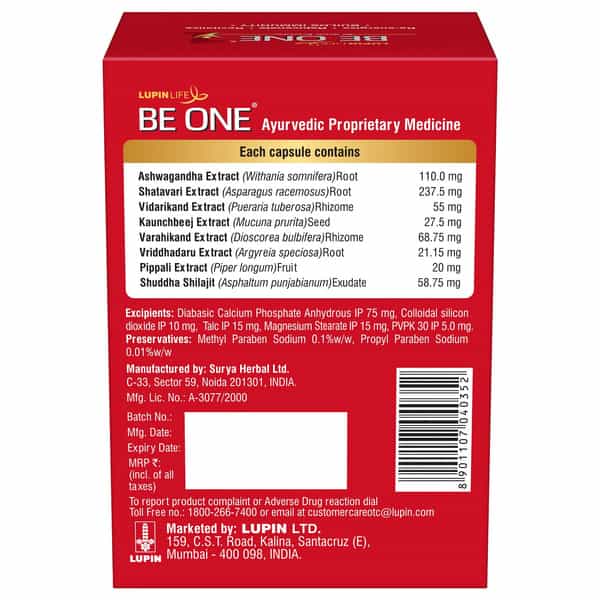 Be One Shilajit Ashwagandha Shatavari 100% Ayurvedic Bottle Of 30 Capsules