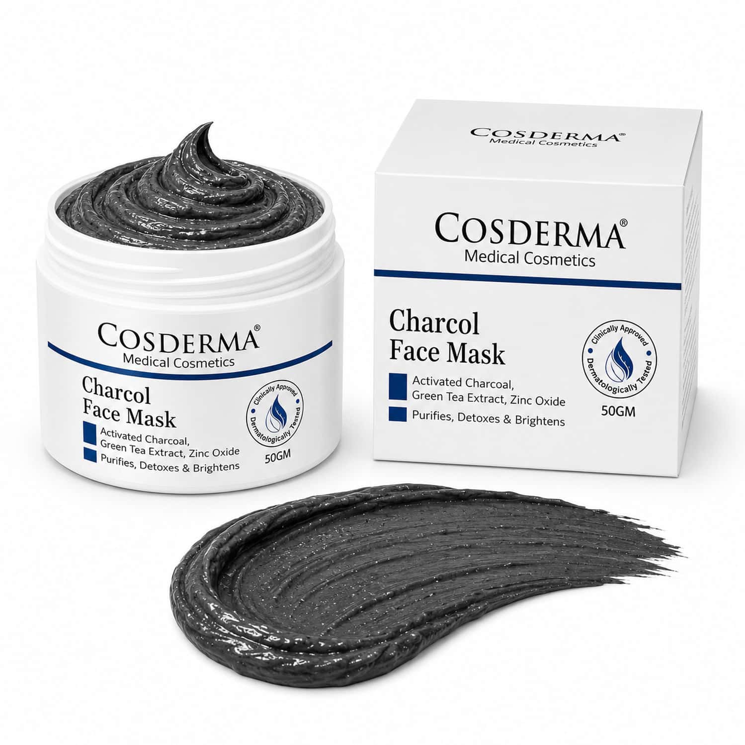 Cosderma Charcoal Face Mask | Activated Charcoal | Green Tea & Zinc Oxide For Purifying Skin 50gm