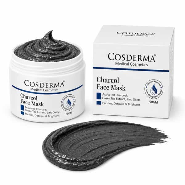 Cosderma Charcoal Face Mask | Activated Charcoal | Green Tea & Zinc Oxide For Purifying Skin 50Gm