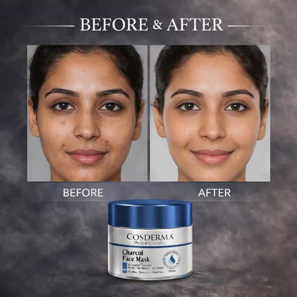 Cosderma Charcoal Face Mask | Activated Charcoal | Green Tea & Zinc Oxide For Purifying Skin 50Gm