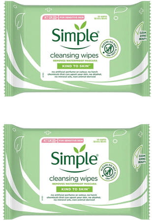 Simple Kind To Skin Cleansing Facial Wipes - Pack Of 2