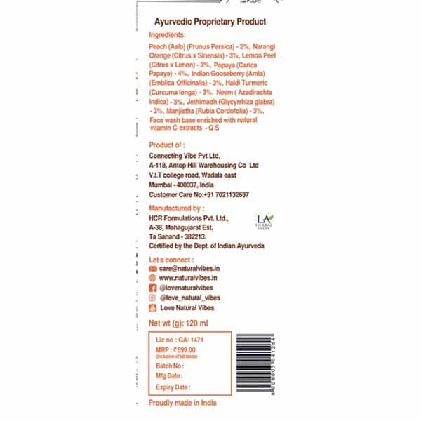 Natural Vibes Ayurvedic Vitamin C Brightening Face Wash 120 Ml