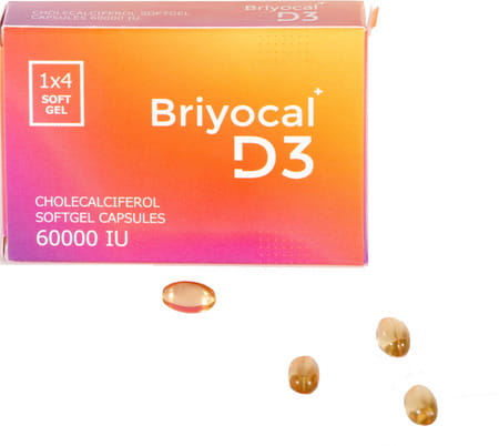 Briyocal D3 60k - Vitamin D3 (Choleclaciferol) 60000 Iu - 4 Caspules For Once A Week Use