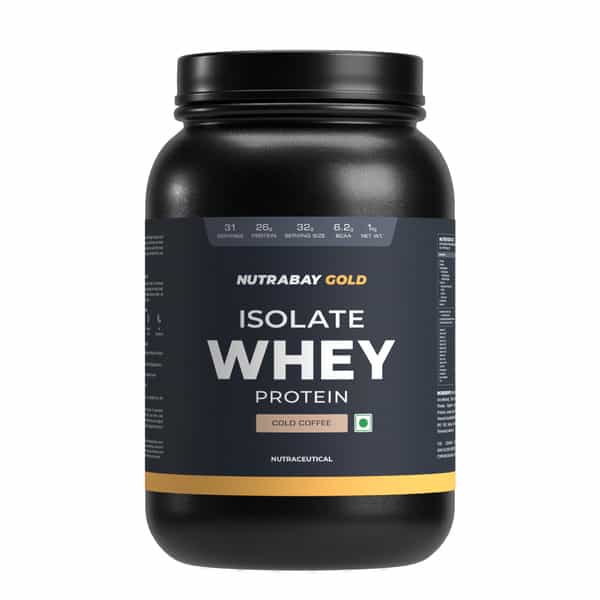 Nutrabay Gold 100% Whey Protein Isolate|26G Protein|Muscle Support & Recovery|Cold Coffee | 1 Kg