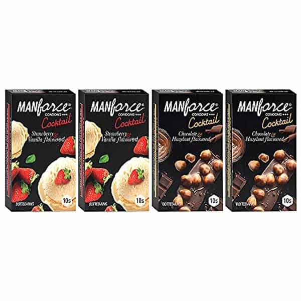 Manforce Cocktail Condoms Combo (Strawberry+Vanilla & Chocolate+Hazelnut) Pack Of 4 (40 Condoms)
