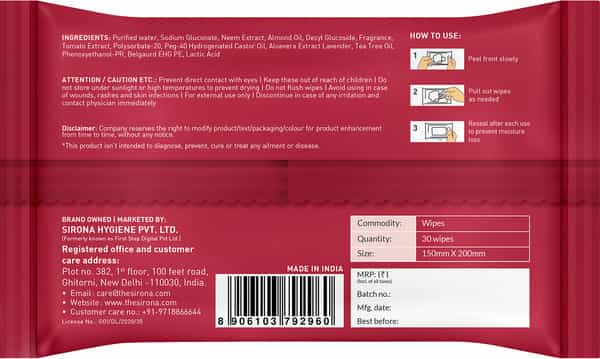 Sirona Ph Balanced Bamboo Intimate Wipes - 30 Wipes