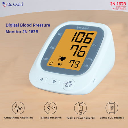 Dr. Odin Blood Pressure Monitor | Large Lcd Display|Voice Function|2 User|Usb Type-C | White Jn-163b