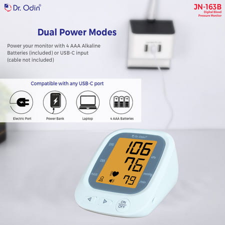 Dr. Odin Blood Pressure Monitor | Large Lcd Display|Voice Function|2 User|Usb Type-C | White Jn-163b